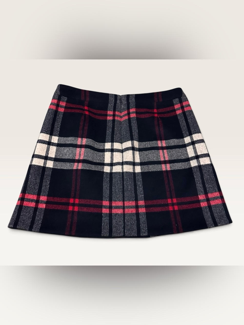 J.Crew Wool Blend Plaid Ruffle Mini Skirt Navy Red Size 12 - Picture 4 of 9